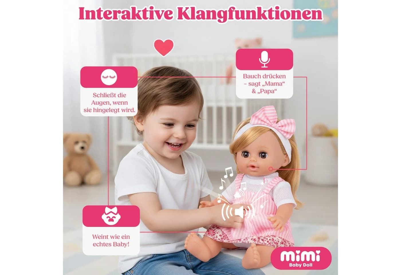 Kinderplay Dolls & Strollers Babypuppe MiMi 30 cm – sprechendes Baby – Rollenspielspaß für Kinder - Bild 4