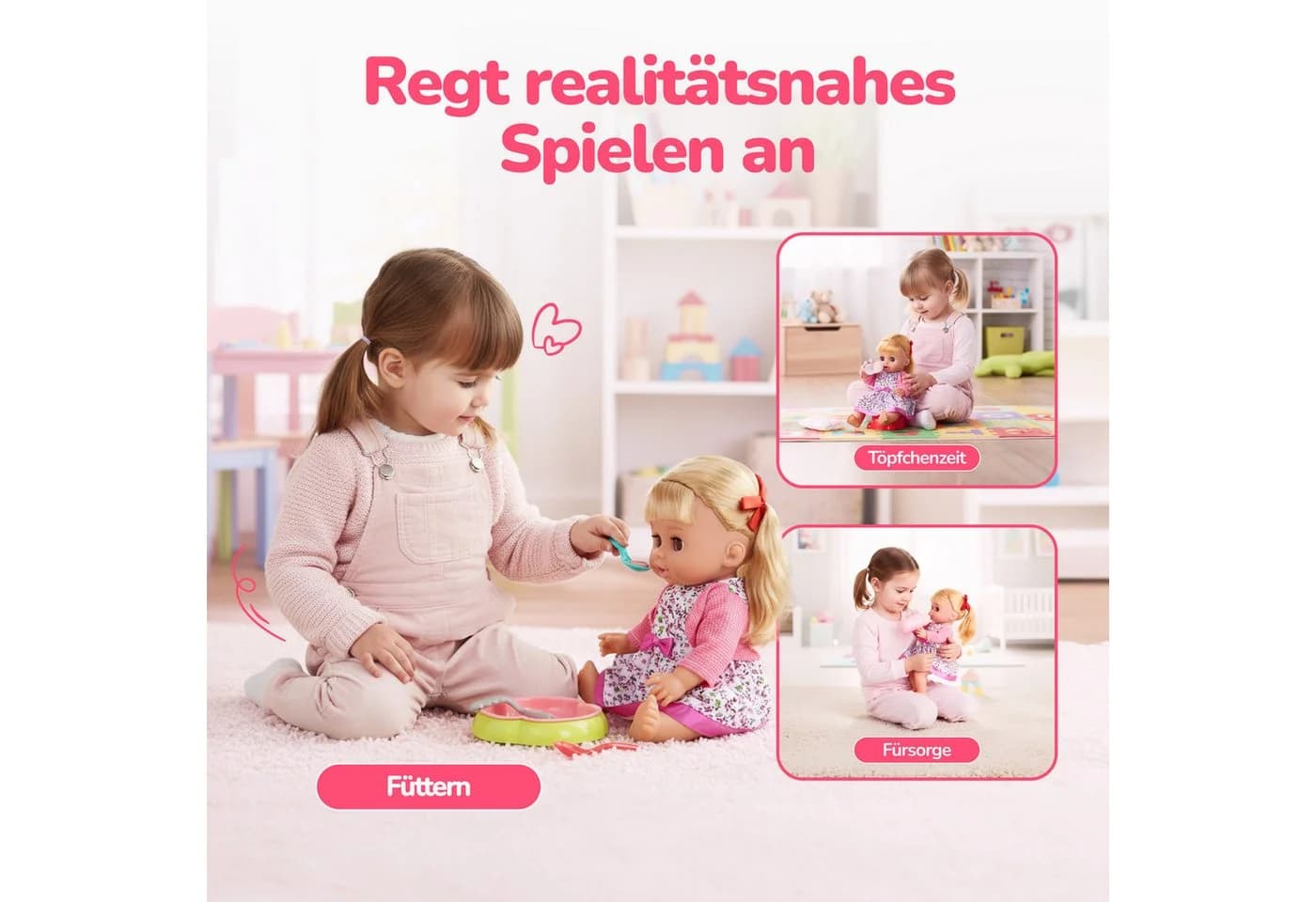 Kinderplay Dolls & Strollers Babypuppe Rosa mit Zubehör - Bild 3