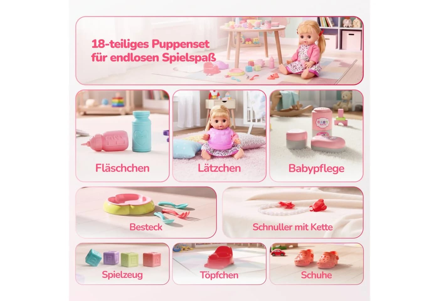 Kinderplay Dolls & Strollers Babypuppe Rosa mit Zubehör - Bild 4