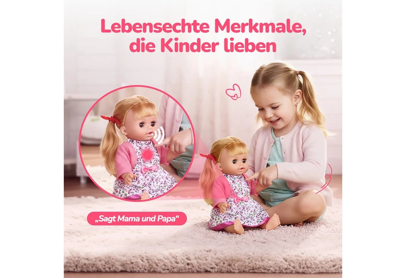 Kinderplay Dolls & Strollers Babypuppe Rosa mit Zubehör - Bild 5