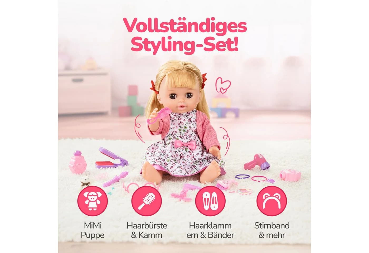 Kinderplay Dolls & Strollers Babypuppe MiMi mit Friseurset rosa sprechend - Bild 3
