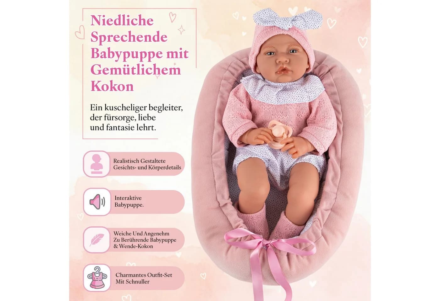 Kinderplay Dolls & Strollers Babypuppe Lili 41 cm Interaktive Babypuppe - Bild 3