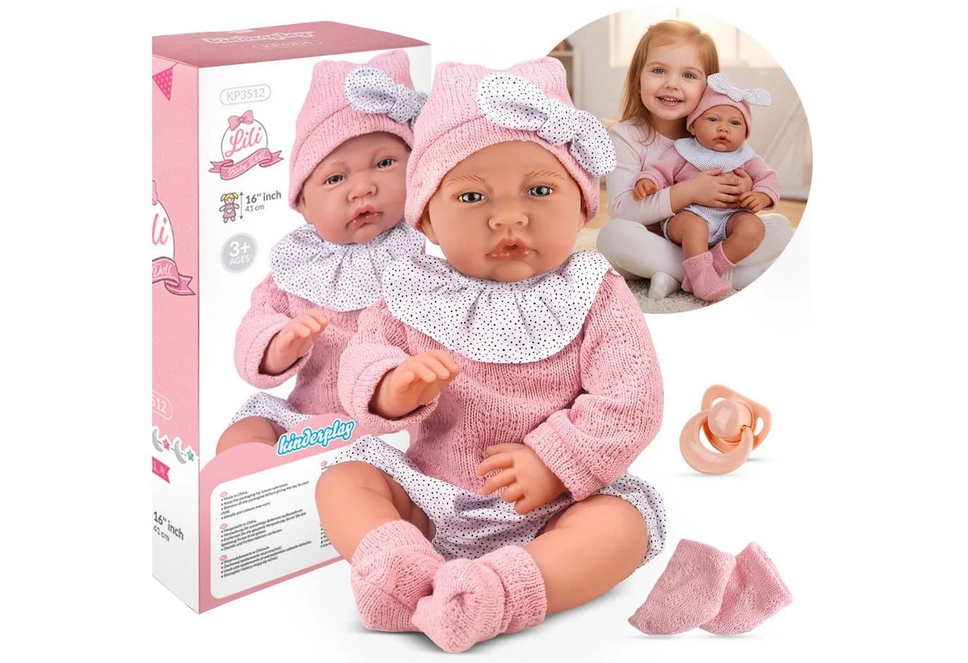 Kinderplay Dolls & Strollers Babypuppe Lili 41 cm Interaktive Babypuppe Realistisch Sprechend - Bild 2