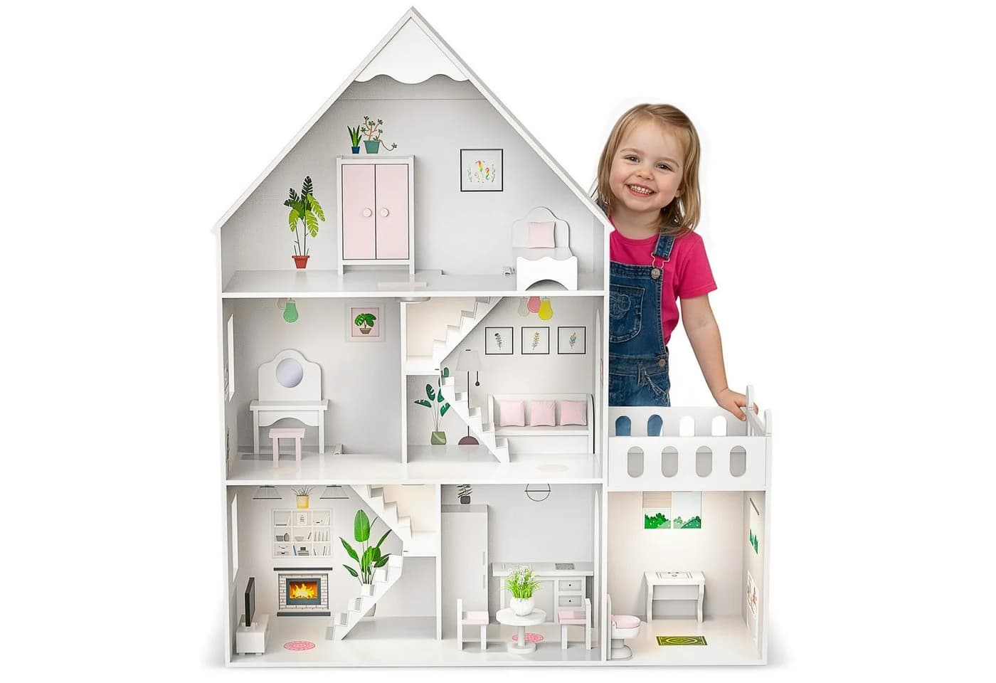 Green Series Puppenhaus Holz Groß mit LED-Beleuchtung und 27 Möbeln - Bild 2