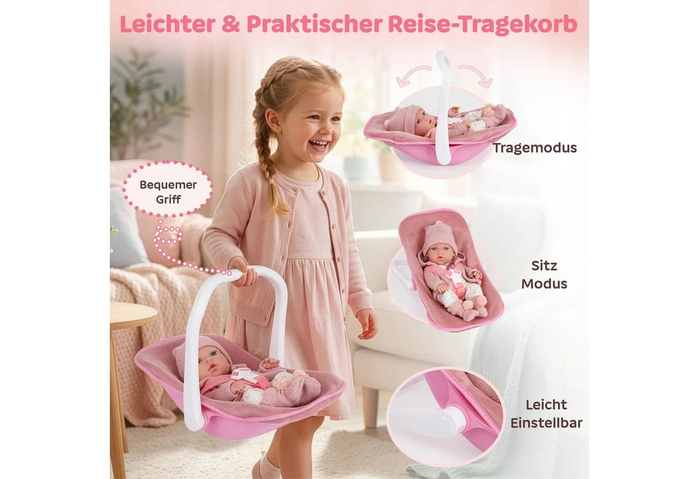 kinderplay Babypuppe mit Babytrage Rosa - Bild 3