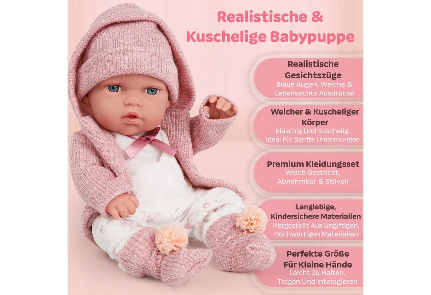 kinderplay Babypuppe mit Babytrage Rosa - Bild 4