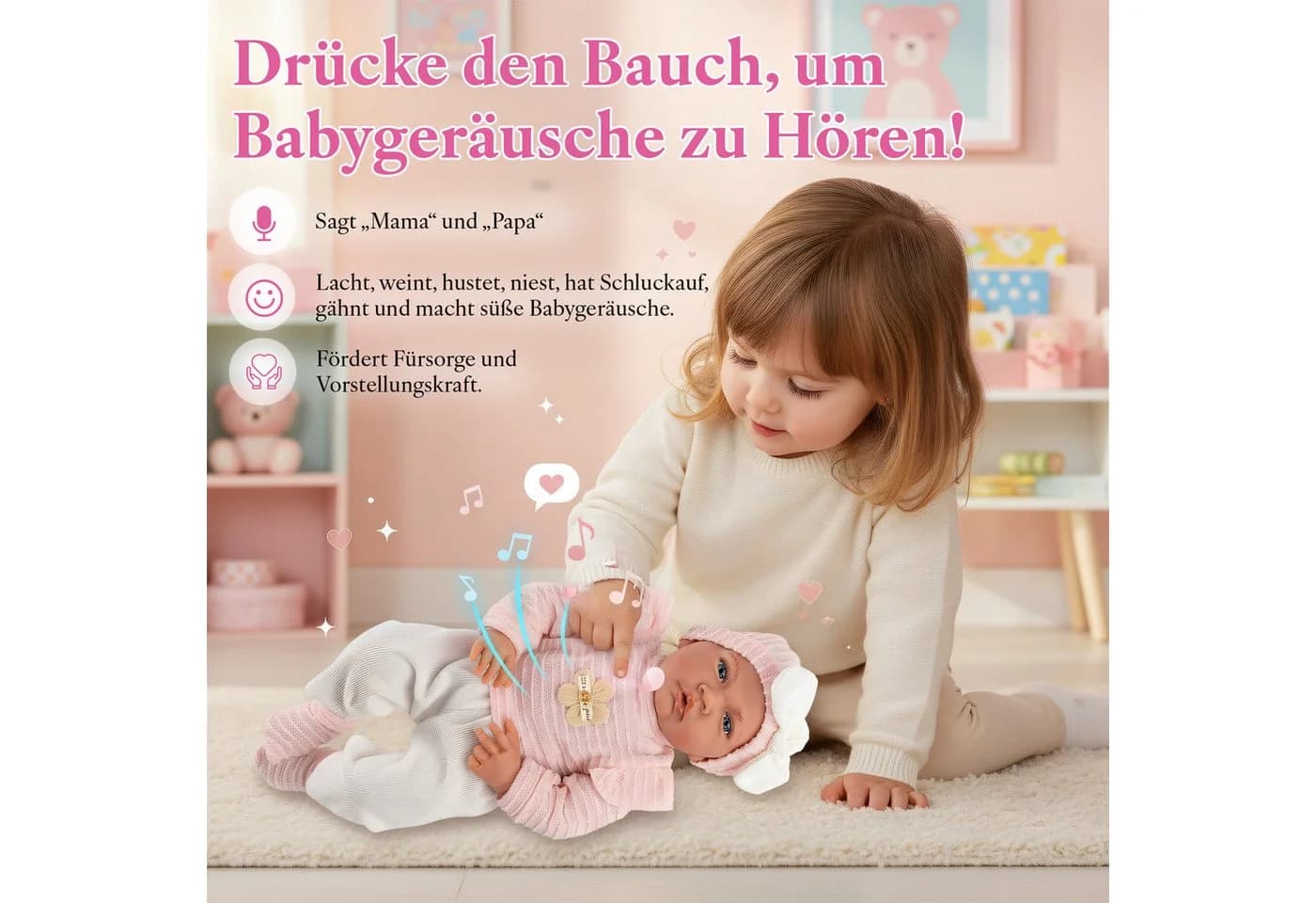 Kinderplay Dolls & Strollers Babypuppe Sprechende Babypuppe Lili 41 cm weich & interaktiv ab 3 Jahren - Bild 4