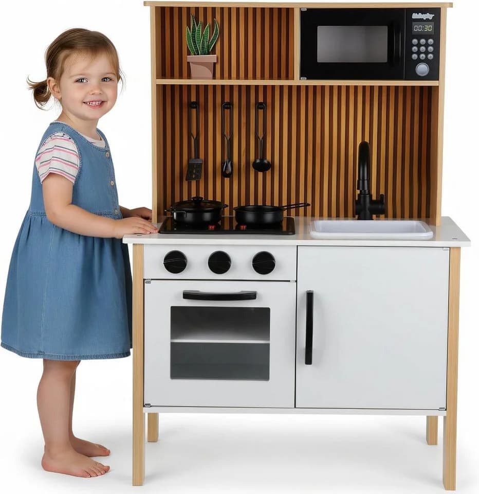 Green Series Spielküche Holzküche für Kinder mit Licht & Sound – Lernspiel – Zubehör-Set Holz - Bild 2