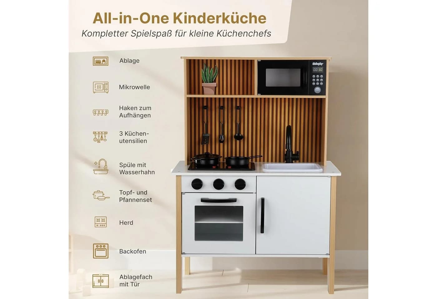 Green Series Spielküche Holzküche für Kinder mit Licht & Sound – Lernspiel – Zubehör-Set Holz - Bild 3