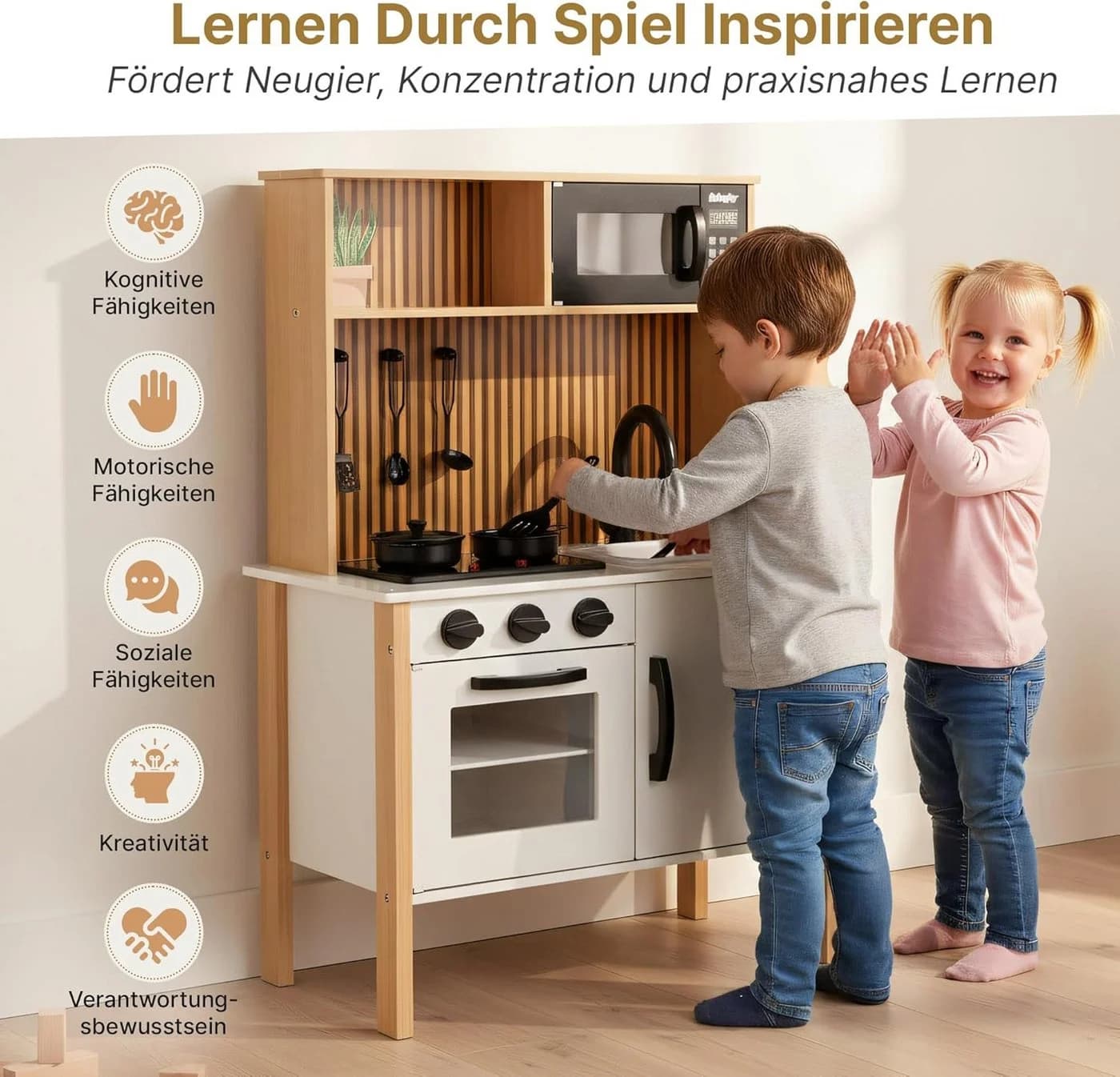 Green Series Spielküche Holzküche für Kinder mit Licht & Sound – Lernspiel – Zubehör-Set Holz - Bild 4