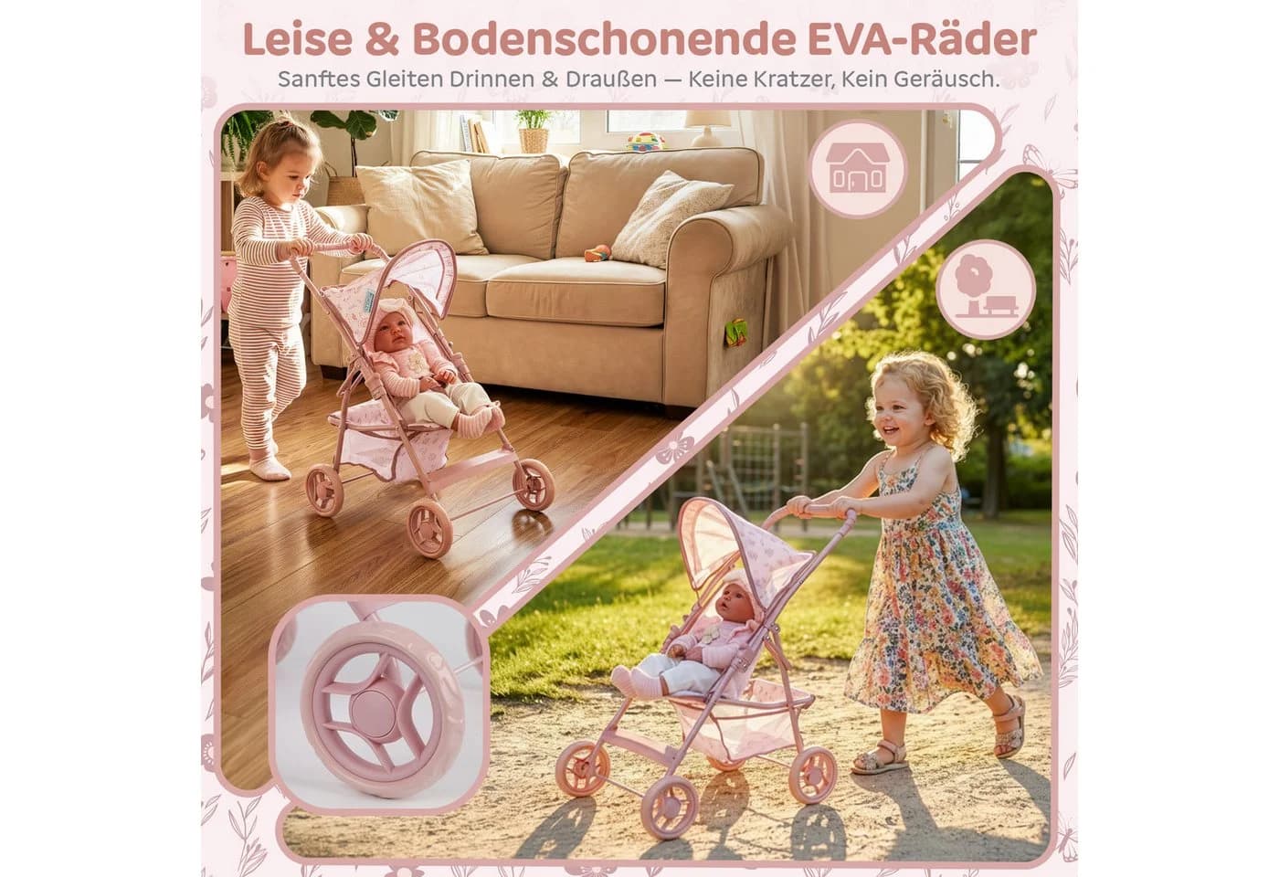 kinderplay Puppenbuggy Puppenwagen Buggy Leicht Klappbar Für Kinder Sicher Stabil - Bild 4