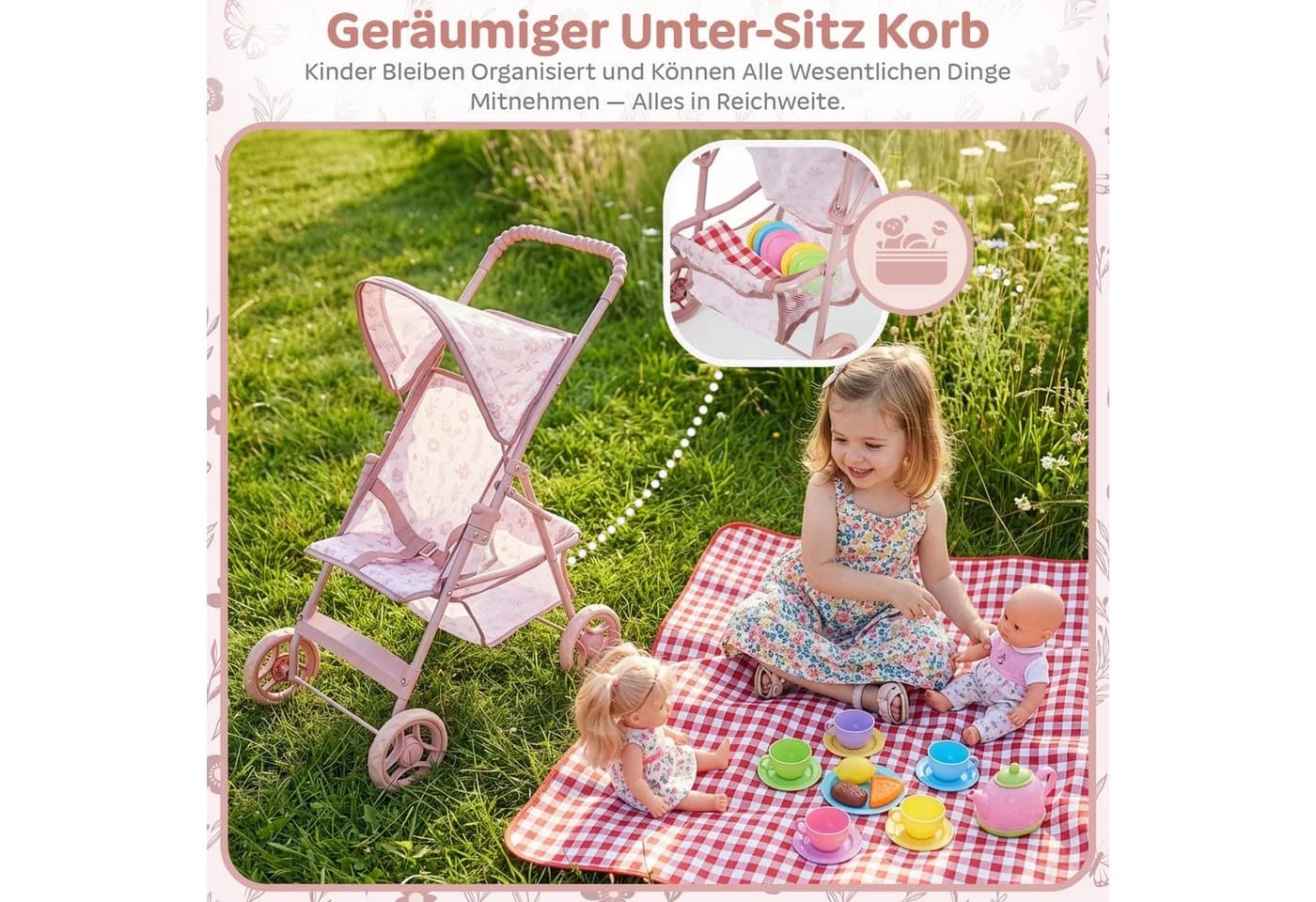 kinderplay Puppenbuggy Puppenwagen Buggy Leicht Klappbar Für Kinder Sicher Stabil - Bild 5
