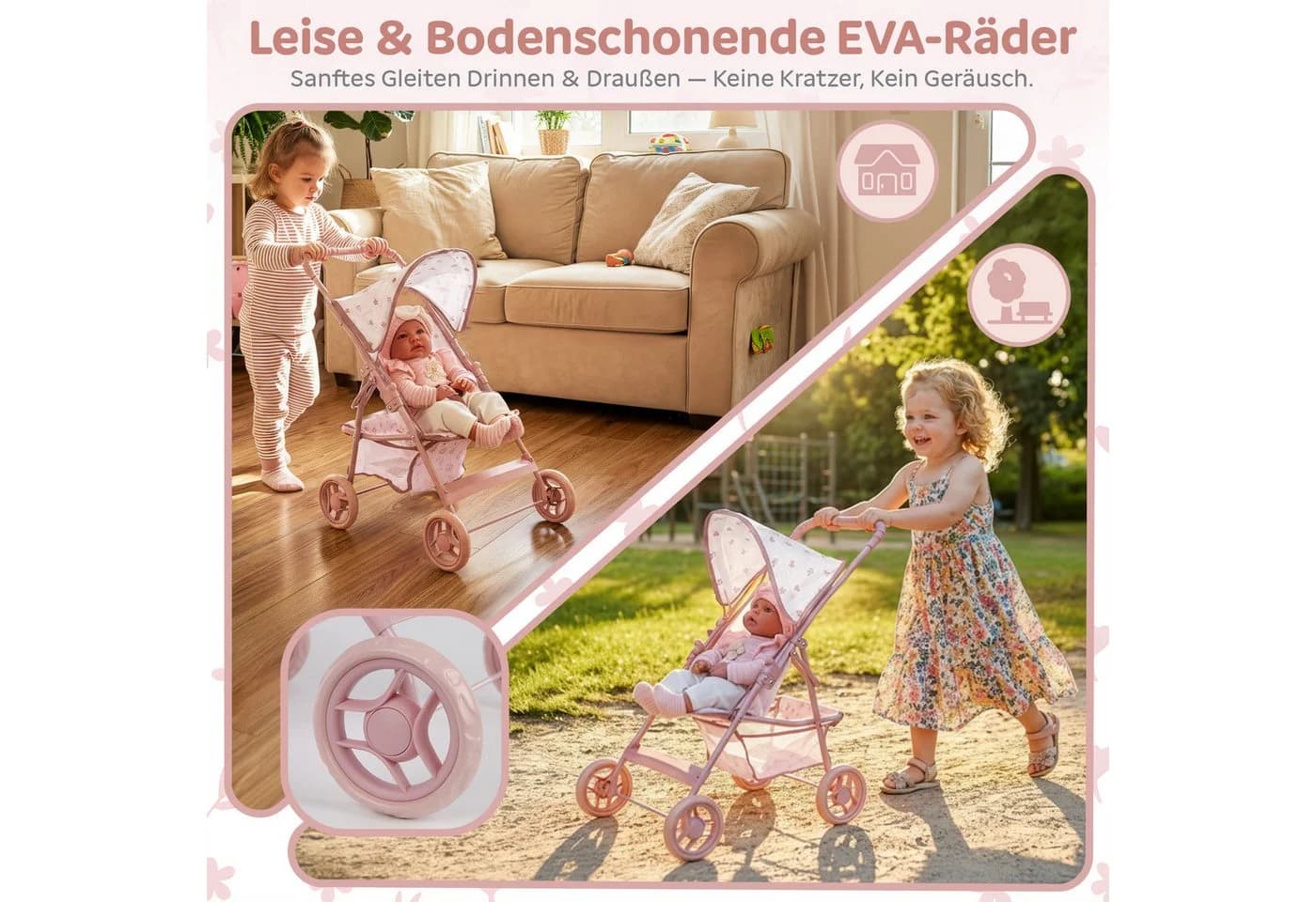 kinderplay Puppenbuggy Puppenwagen Buggy Leicht Faltbar Rosa - Bild 4