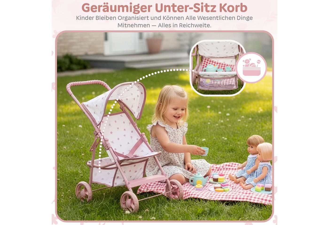 kinderplay Puppenbuggy Puppenwagen Buggy Leicht Faltbar Rosa - Bild 5