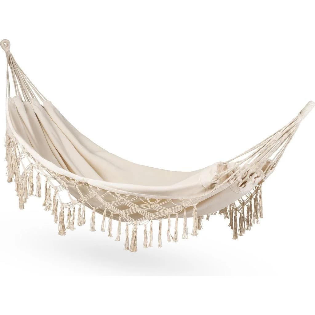 Outtec Hängematte Beige Boho-Stil Baumwolle 200 kg Tragkraft