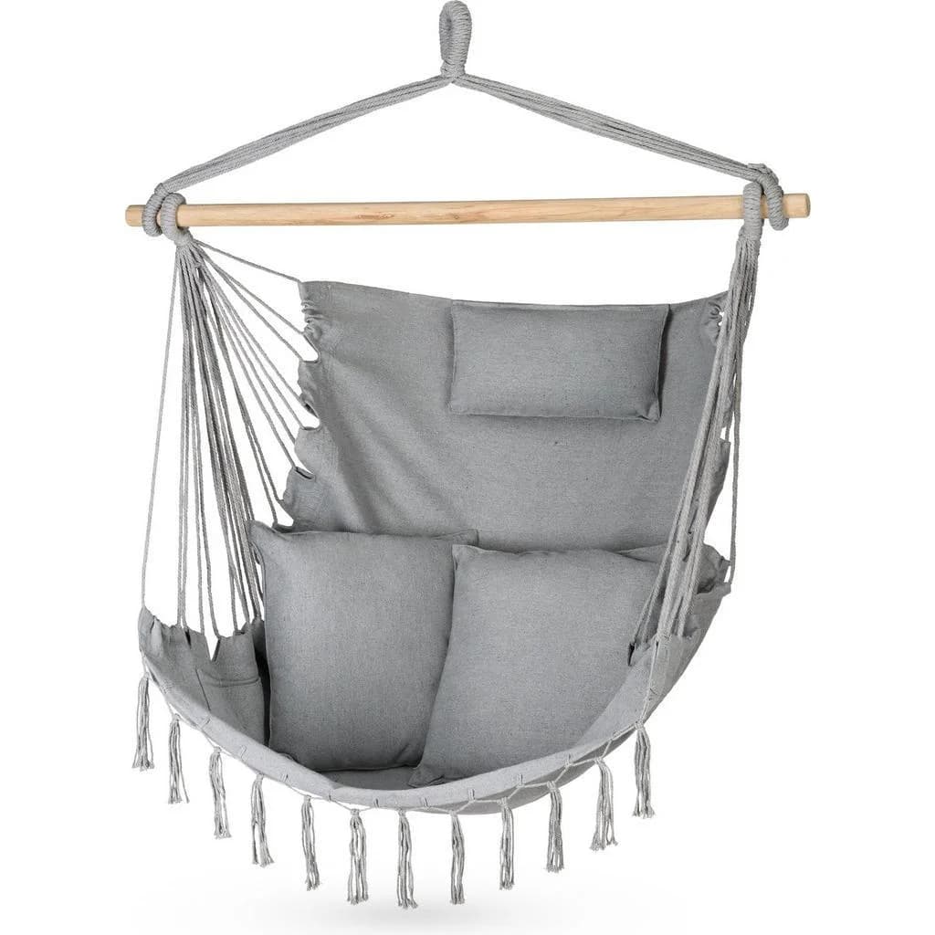 Outtec Hängesessel Grau mit Kissen Boho-Stil