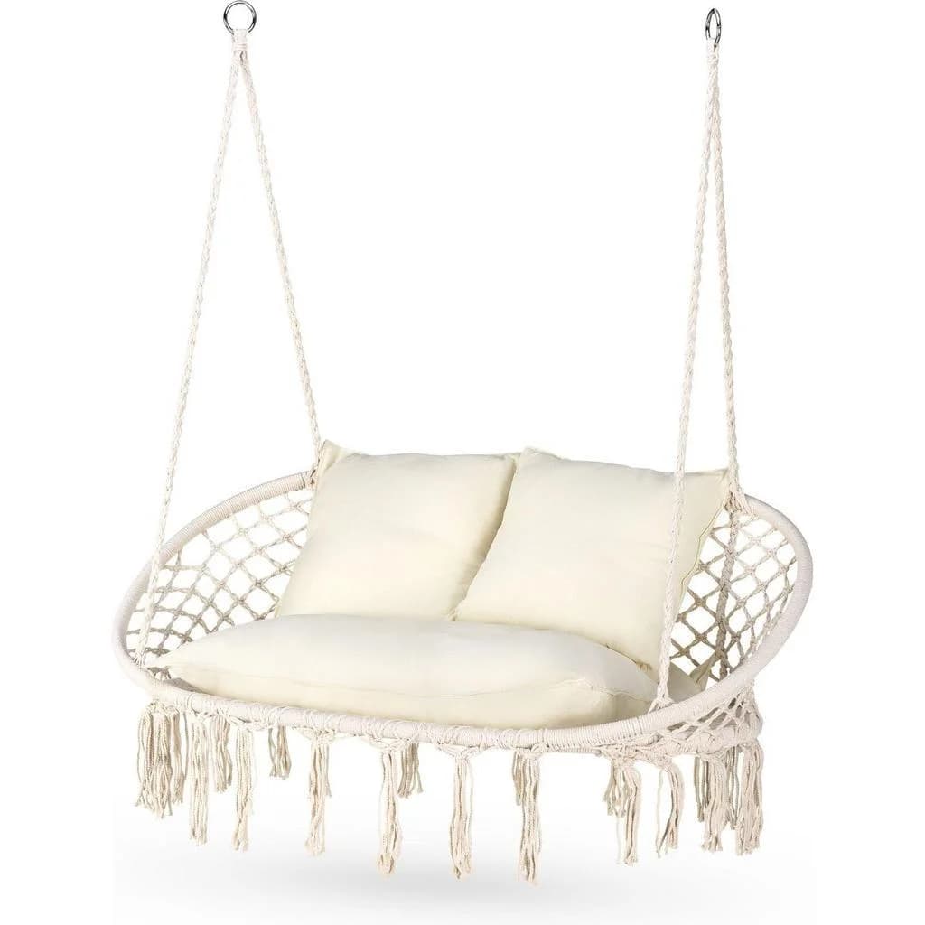 Outtec Hängesessel Boho 2-Sitzer Beige Metallrahmen mit Kissen