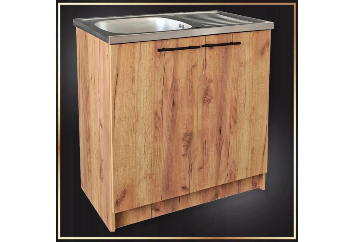 STAMAR Spülenschrank Küchenschrank 80cm Sonoma Eiche Spüle Hocharmatur Siphon Set - Bild 3