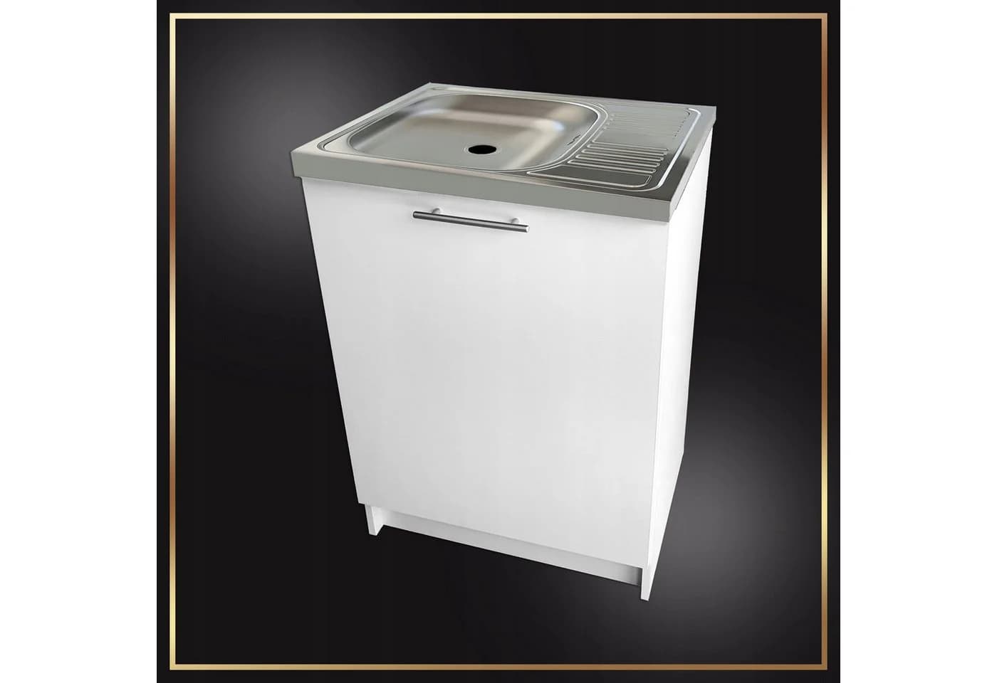 STAMAR Spülenschrank 60cm Weiß Deante Spüle Abtropf Chrom-Armatur