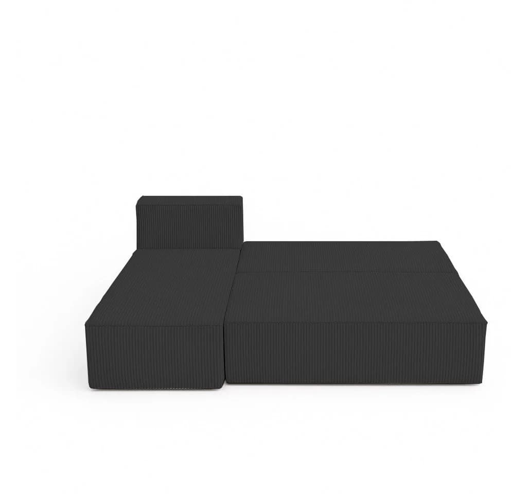 NACANAPA Ecksofa VELO S mit Schlaffunktion und Bettzeug-Container Schwarz