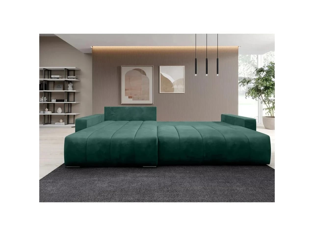 Muffo Ecksofa PIANO Grün mit Schlaffunktion und Bettzeugablage