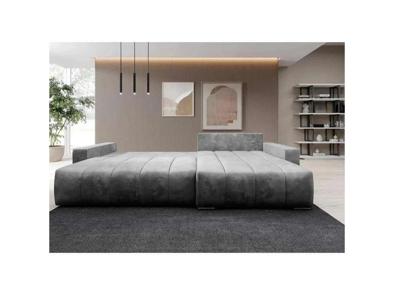 Muffo Ecksofa PIANO Grau mit Schlaffunktion und Bettzeugablage