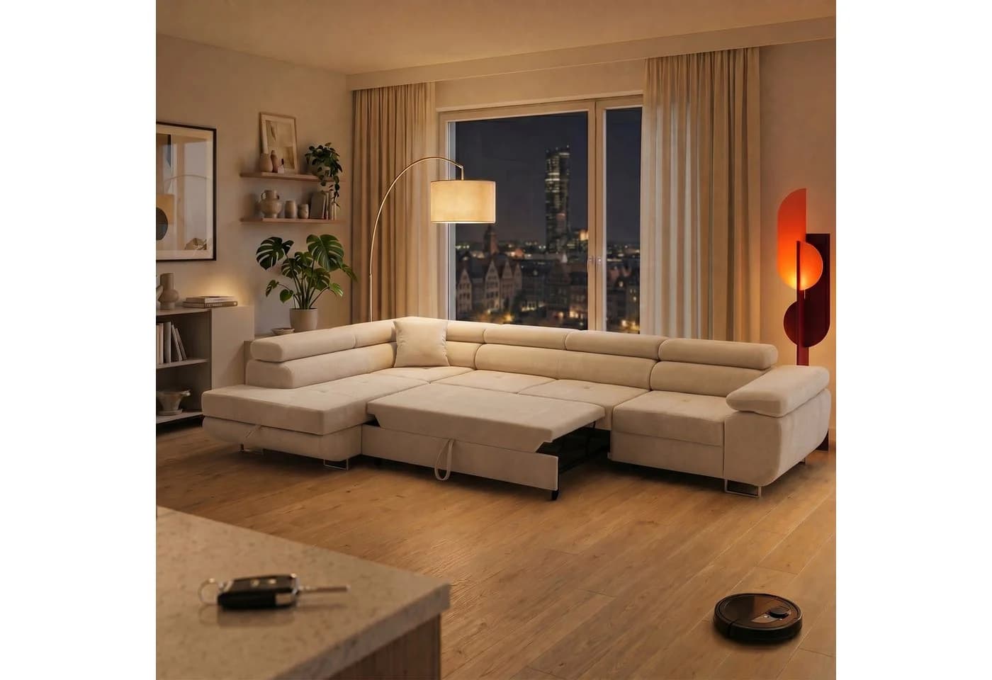 Muffo Ecksofa Wild Maxi Beige mit Schlaffunktion & Bettkasten