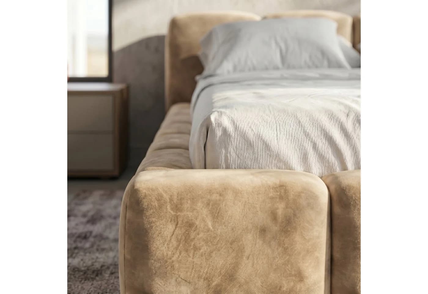 Muffo Polsterbett Sueno Beige Samt mit Bettkasten