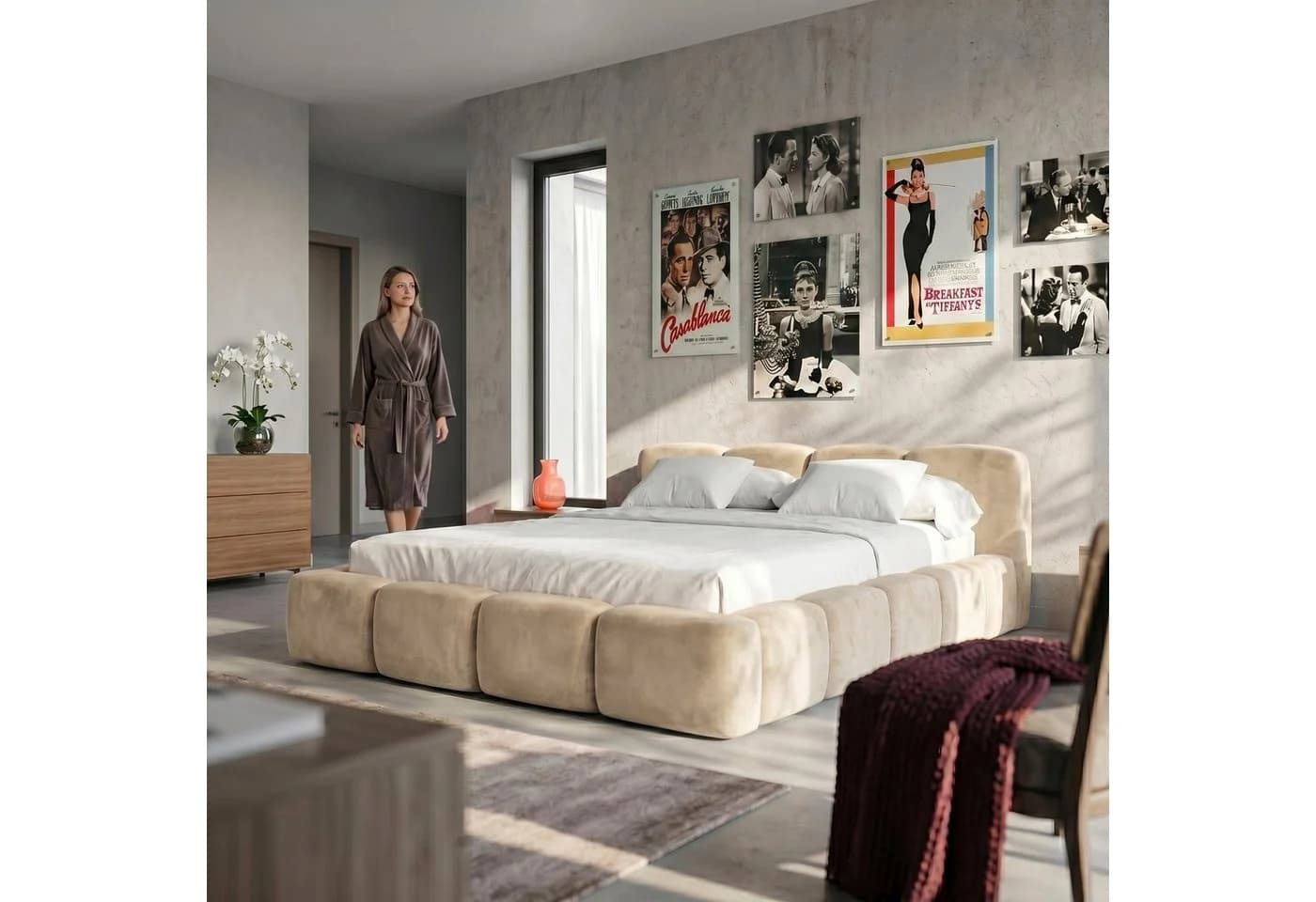 Muffo Polsterbett Sueno Beige Samt mit Bettkasten - Bild 2