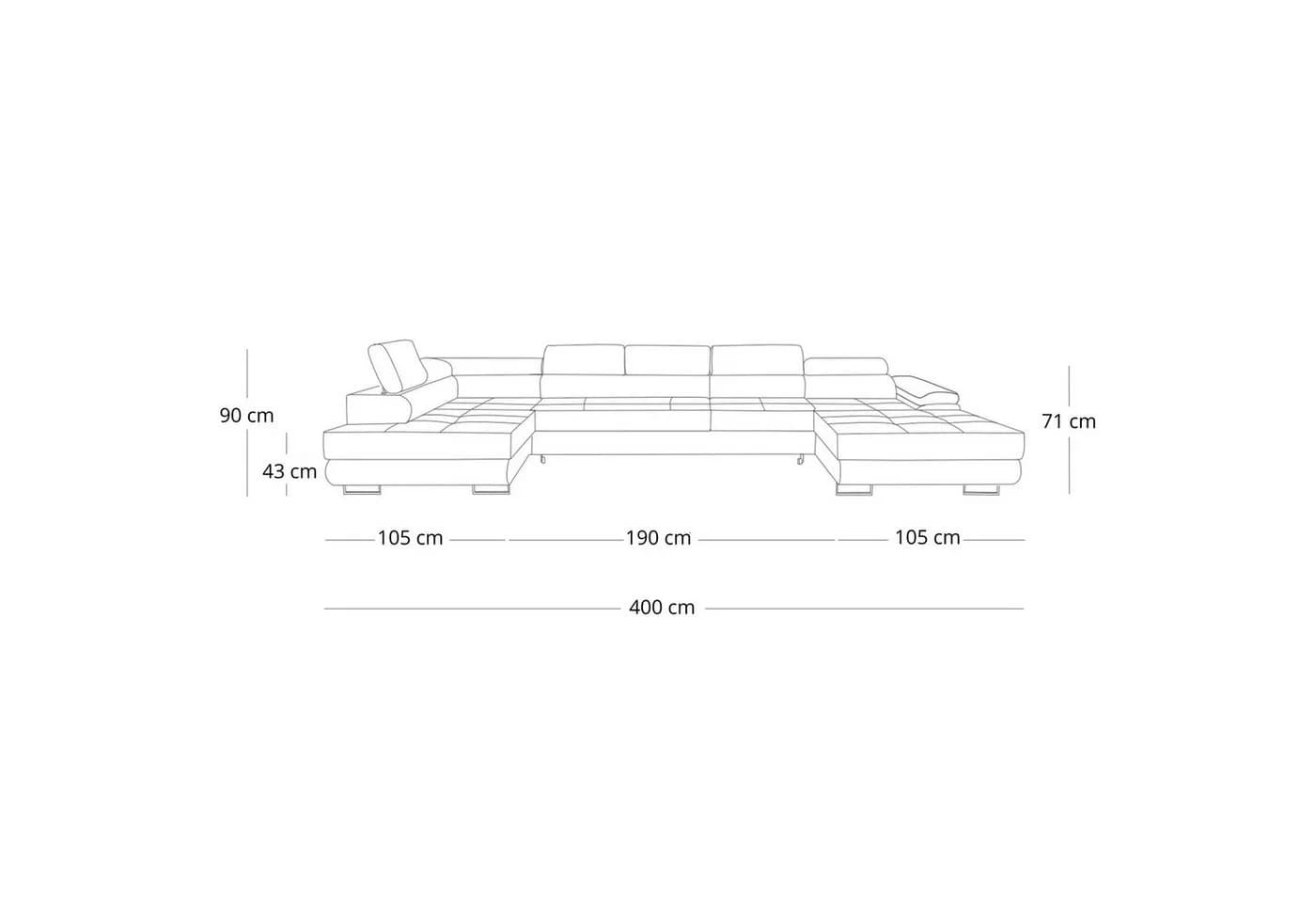 Muffo Ecksofa WILD U MAXI grau mit Bettkasten & Schlaffunktion - Bild 4