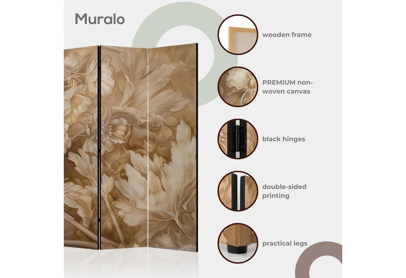 Muralo Paravent 5-teilig klappbar Barocke Glamour-Ornamente