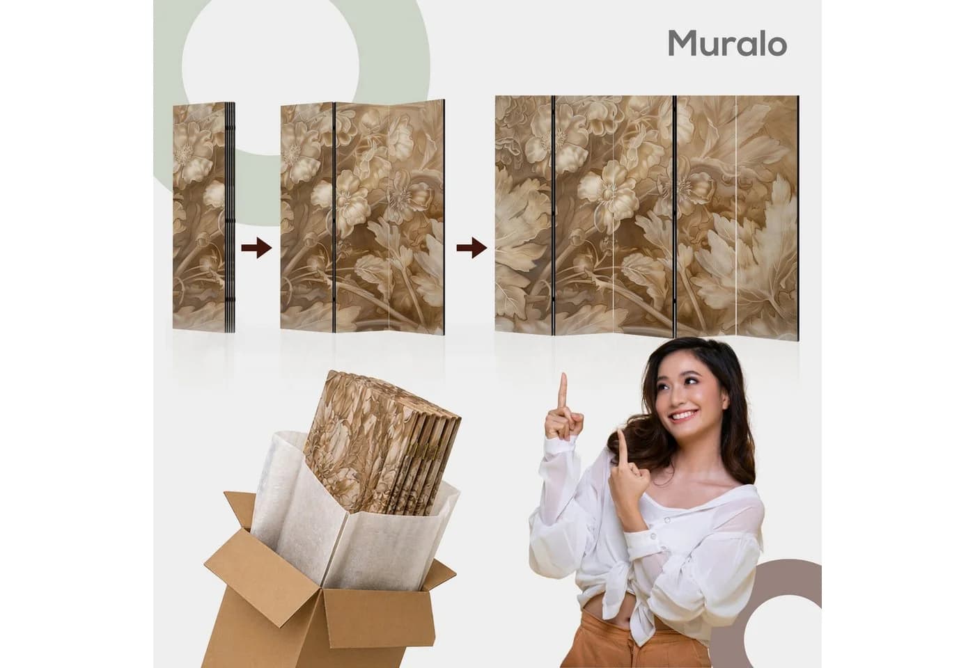 Muralo Paravent 5-teilig klappbar Barocke Glamour-Ornamente - Bild 4