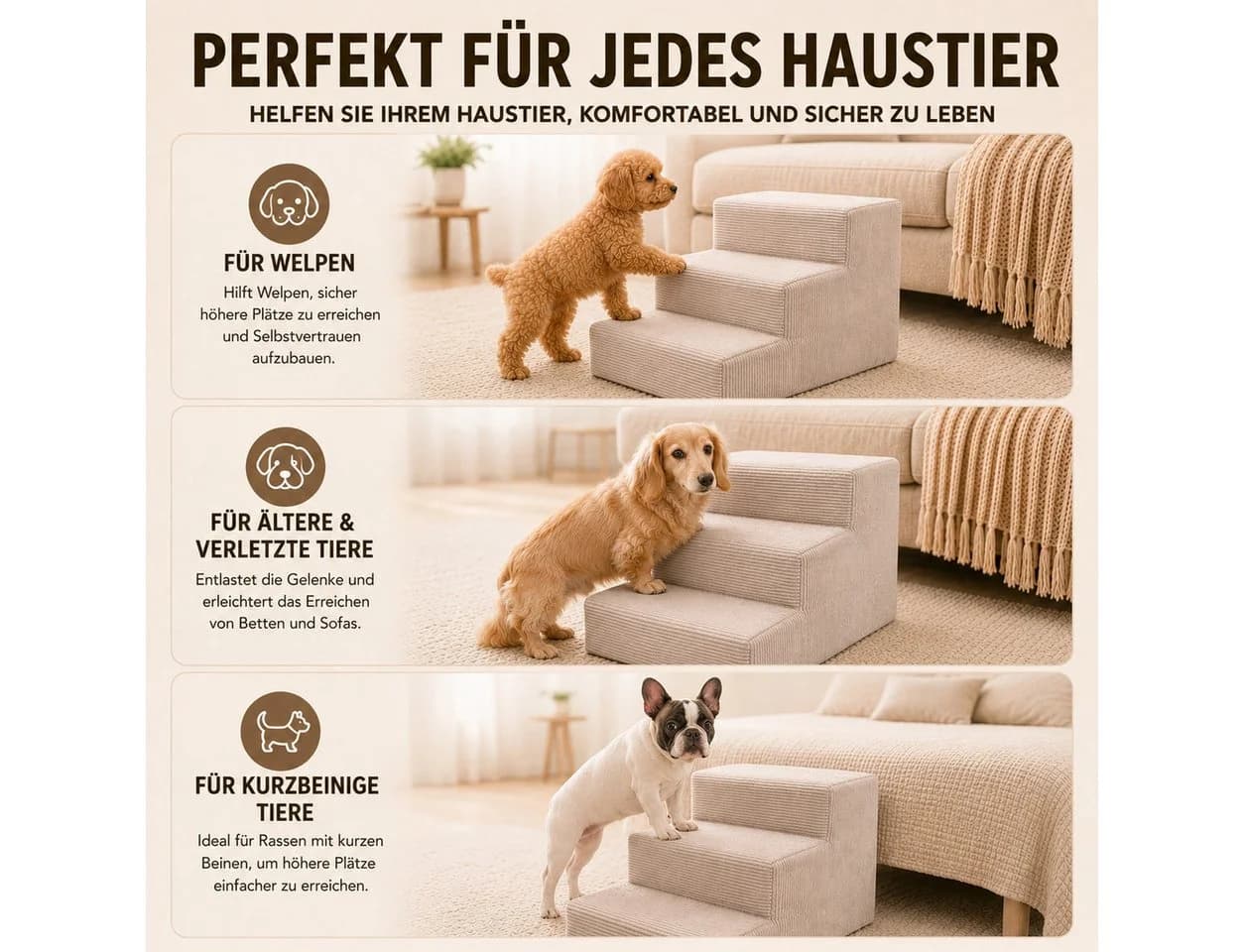 Muralo Haustiertreppe 3 Stufen Beige Cord Bezug - Bild 3