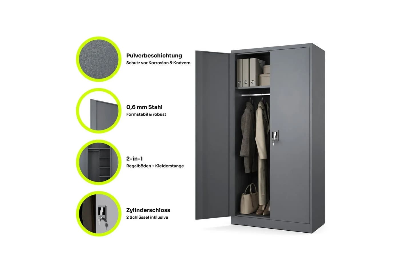 Muralo Aktenschrank Metallschrank Anthrazit mit Dreipunktschloss - Bild 4