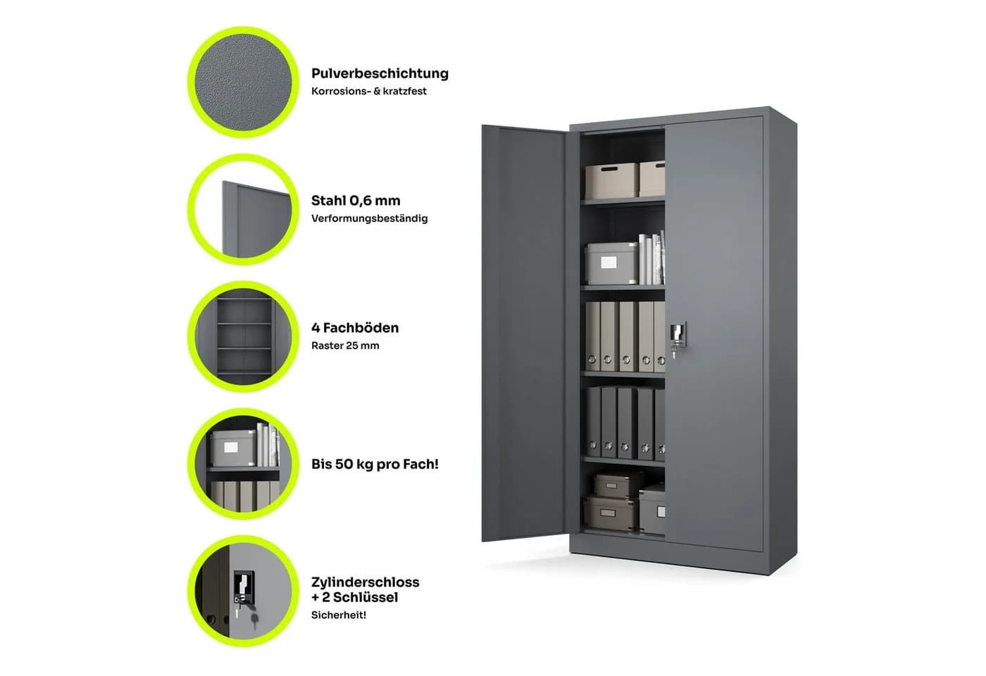 Muralo Aktenschrank Metallschrank Anthrazit mit Schloss - Bild 4