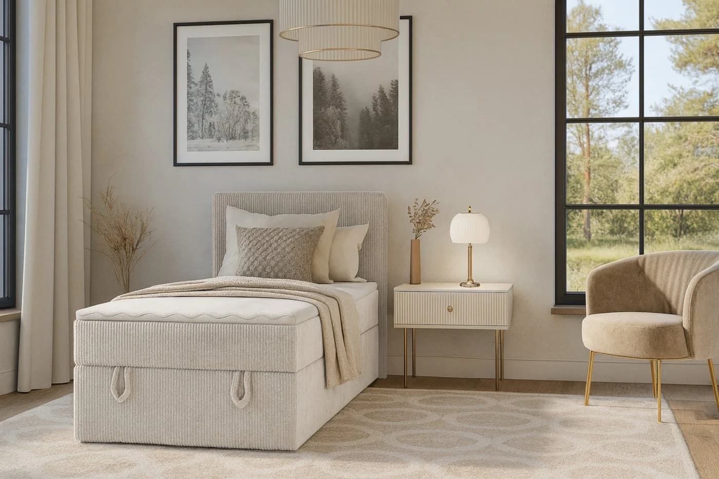 DENIS MINI Boxspringbett Cord Polsterbett Beige Anthrazit