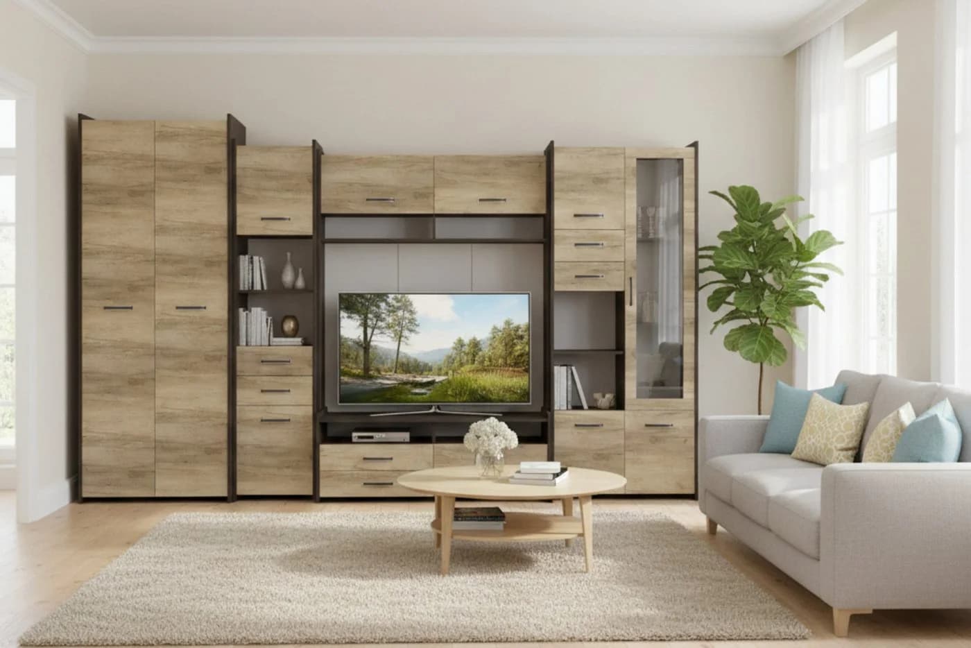 Deine Möbel 24 Wohnwand MAURO S 310 cm Eiche Canterbury / Country Grey Modern