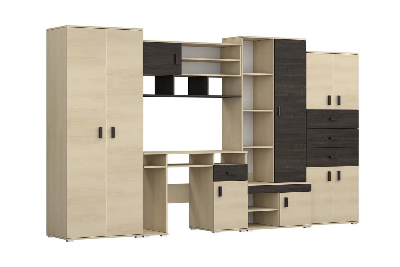 NICO Wohnwand 350 cm mit Schreibtisch Esche Eiche Canterbury - Bild 3