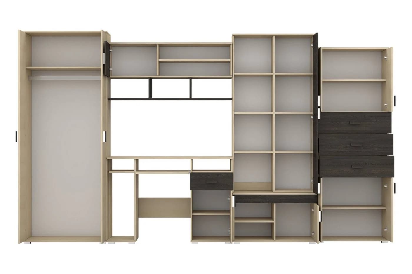 NICO Wohnwand 350 cm mit Schreibtisch Esche Eiche Canterbury - Bild 5