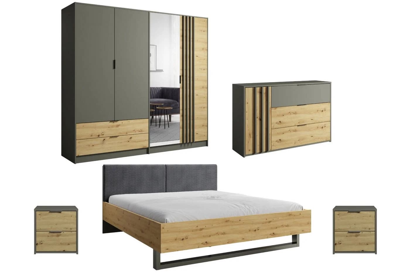 Deine Möbel 24 Schlafzimmer-Set RON A 5-tlg. Artisan Eiche / Graphit - Bild 2