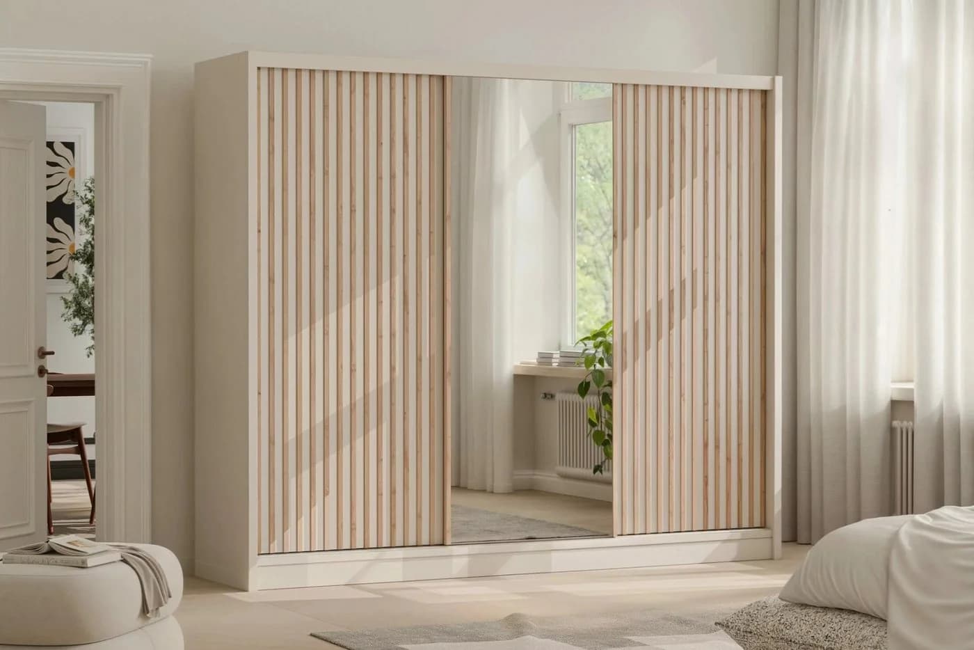 Deine Möbel 24 Schwebetürenschrank NEW YORK LUX mit Spiegel und Lamellen
