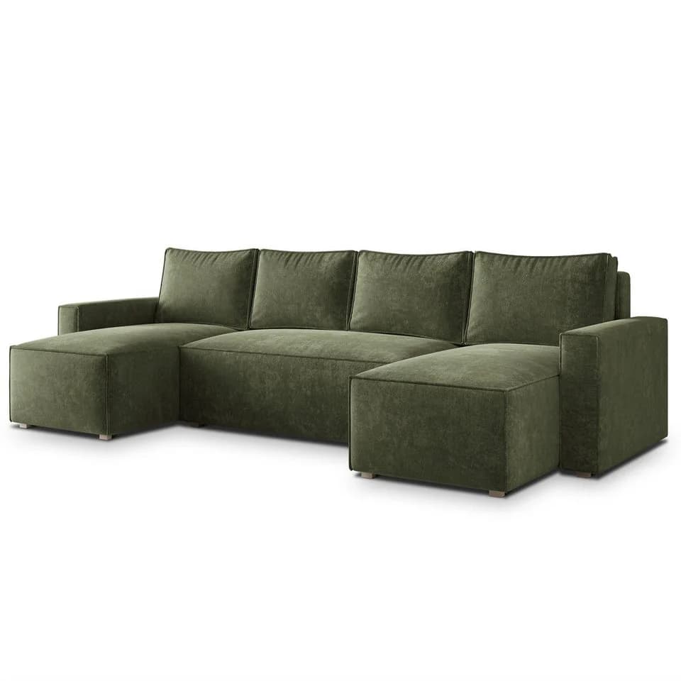 Masseno Ecksofa ASPRA U-Form mit Schlaffunktion und Bettkasten Grün