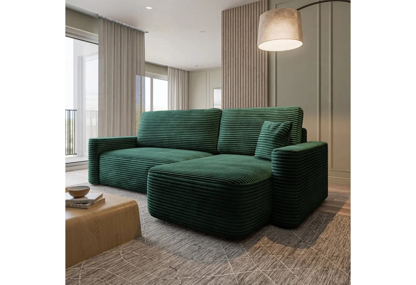 Masseno Ecksofa NERI L-Form mit Schlaffunktion und Bettkasten Grün - Bild 2