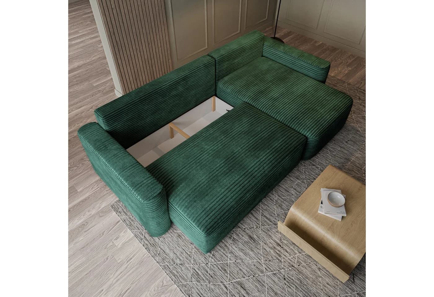 Masseno Ecksofa NERI L-Form mit Schlaffunktion und Bettkasten Grün - Bild 3