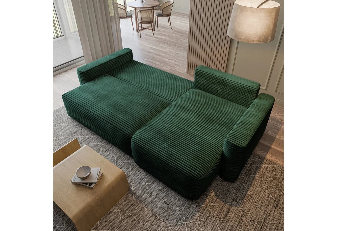 Masseno Ecksofa NERI L-Form mit Schlaffunktion und Bettkasten Grün - Bild 4