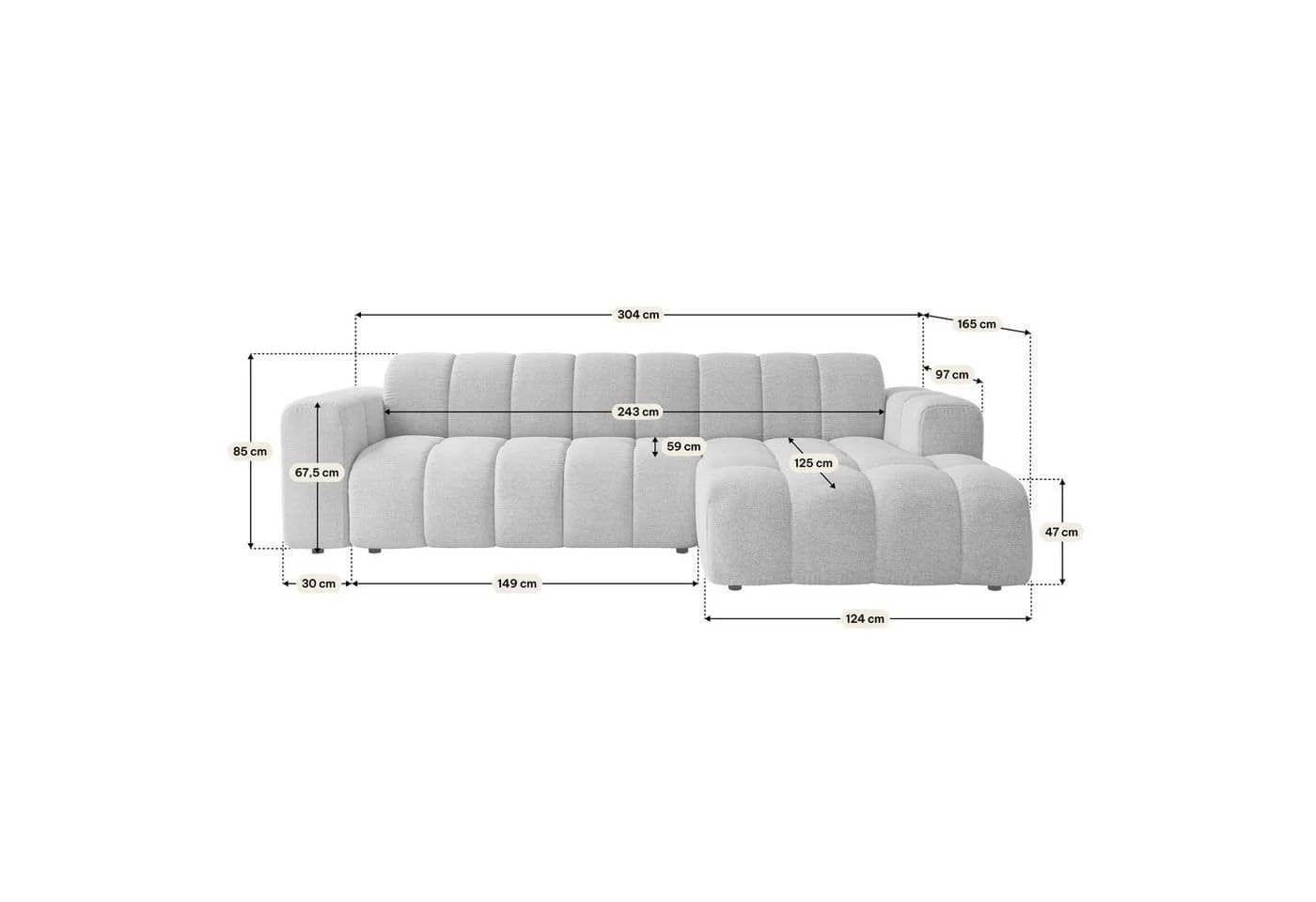 Masseno Ecksofa SETIA L-Form Braun Strukturstoff - Bild 3