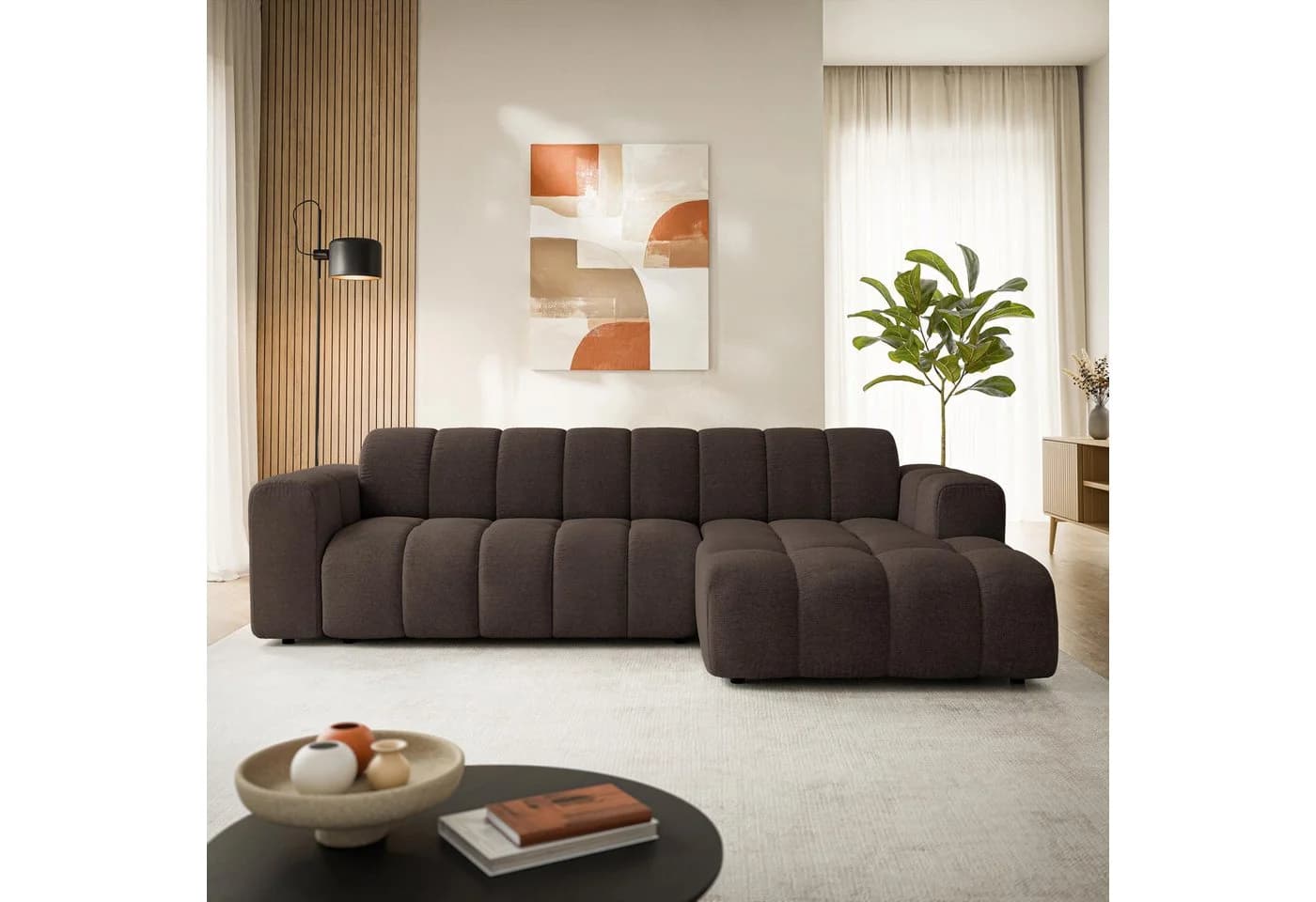 Masseno Ecksofa SETIA L-Form Braun Strukturstoff - Bild 4