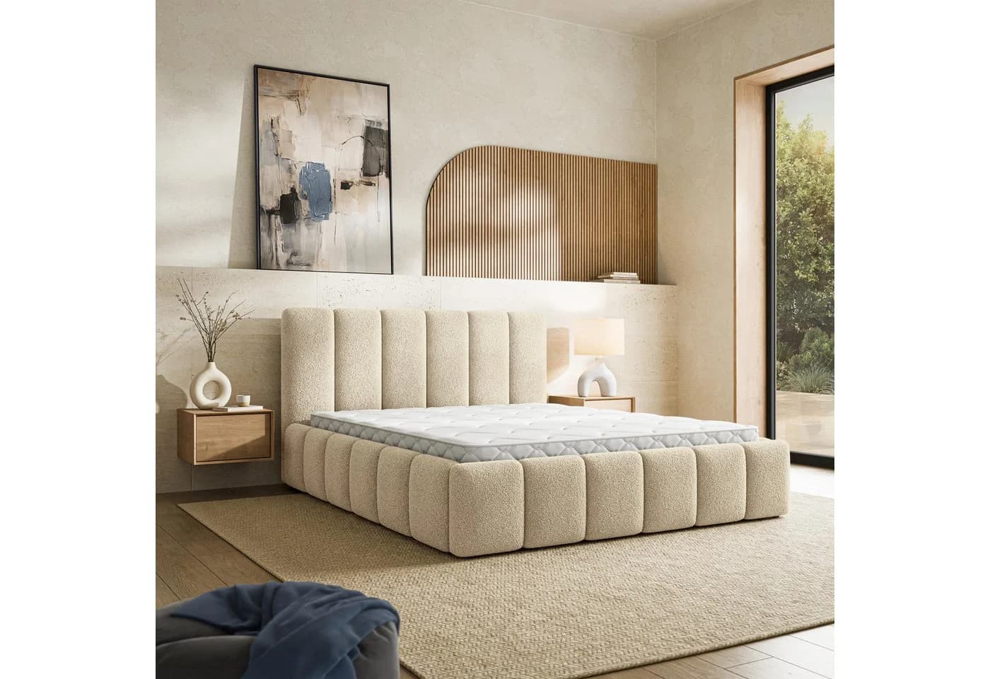 Masseno Polsterbett RANIS Beige mit Bettkasten und Lattenrost - Bild 2