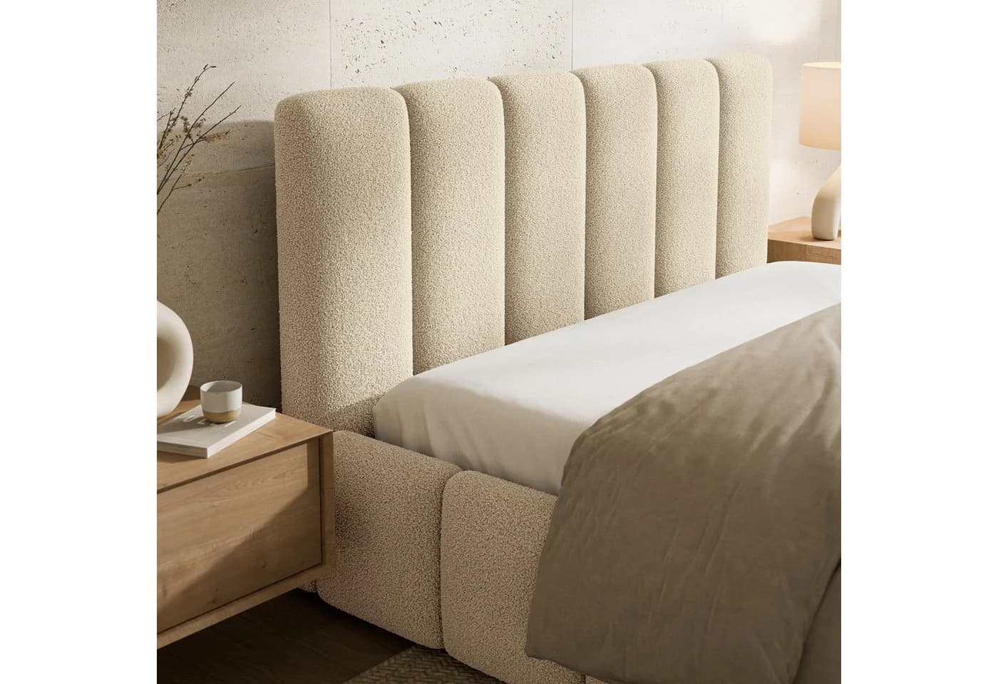 Masseno Polsterbett RANIS Beige mit Bettkasten und Lattenrost - Bild 3