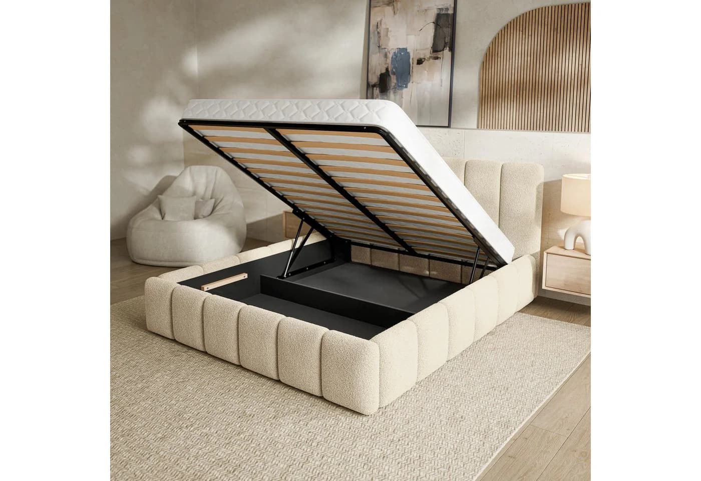 Masseno Polsterbett RANIS Beige mit Bettkasten und Lattenrost - Bild 4